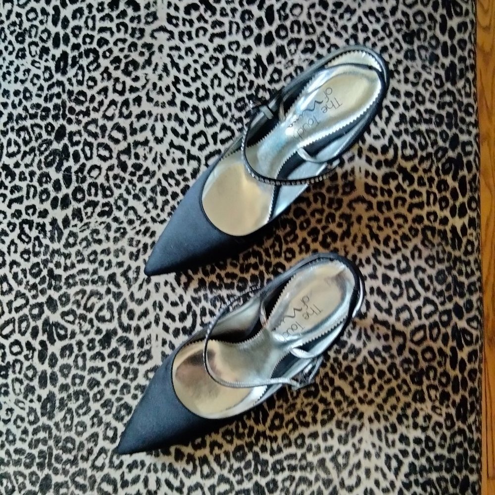 Black 3" heels with rhinestones